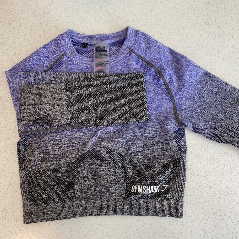 Gymshark Ombré Seamless Long Sleeve Top, Indigo/Black
